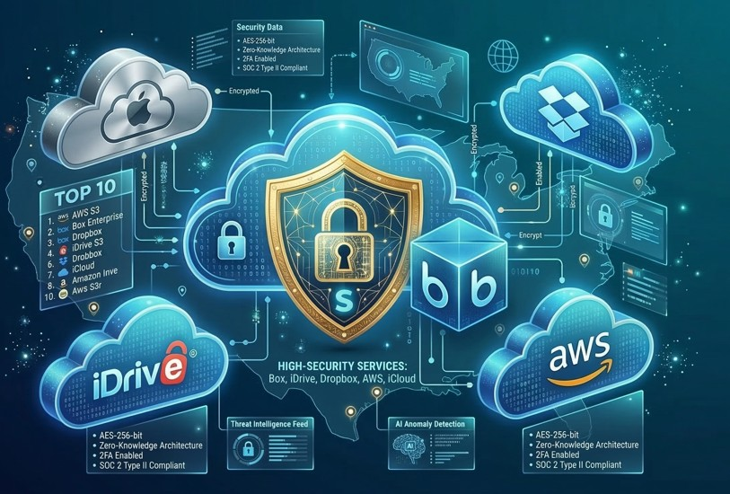 Top cloud storage services in the USA including Google Drive, Dropbox, AWS and OneDrive with high security features